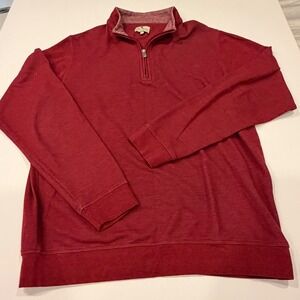 Genteal Mens Red Heathered Cotton Modal Quarter Zip Pullover Sweater Size Large